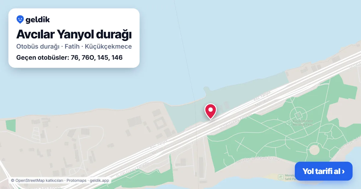 Avcılar Yanyol otobüs durağı haritada: konumu ve yakındaki duraklar