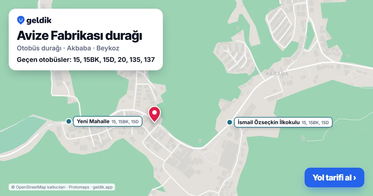 Avize Fabrikası otobüs durağı haritada: konumu ve yakındaki duraklar