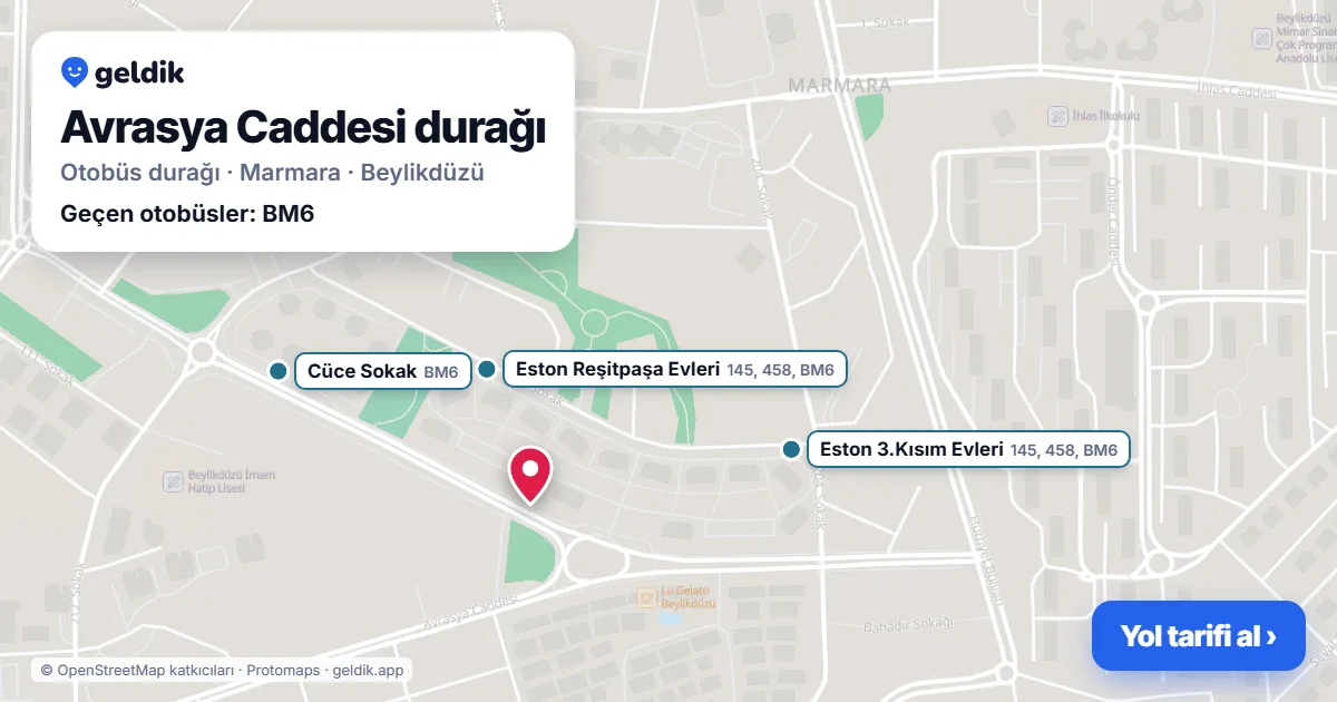 Avrasya Caddesi otobüs durağı haritada: konumu ve yakındaki duraklar