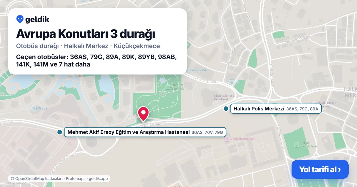 Avrupa Konutları 3 otobüs durağı haritada: konumu ve yakındaki duraklar