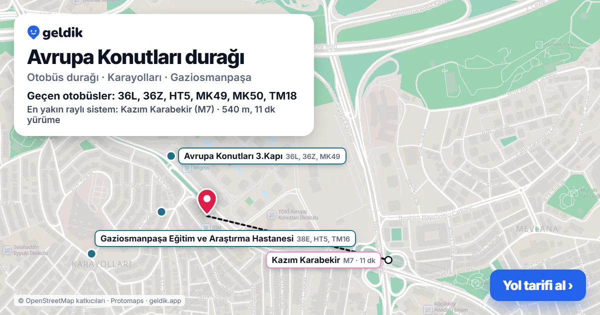 Avrupa Konutları otobüs durağı haritada: konumu ve yakındaki duraklar