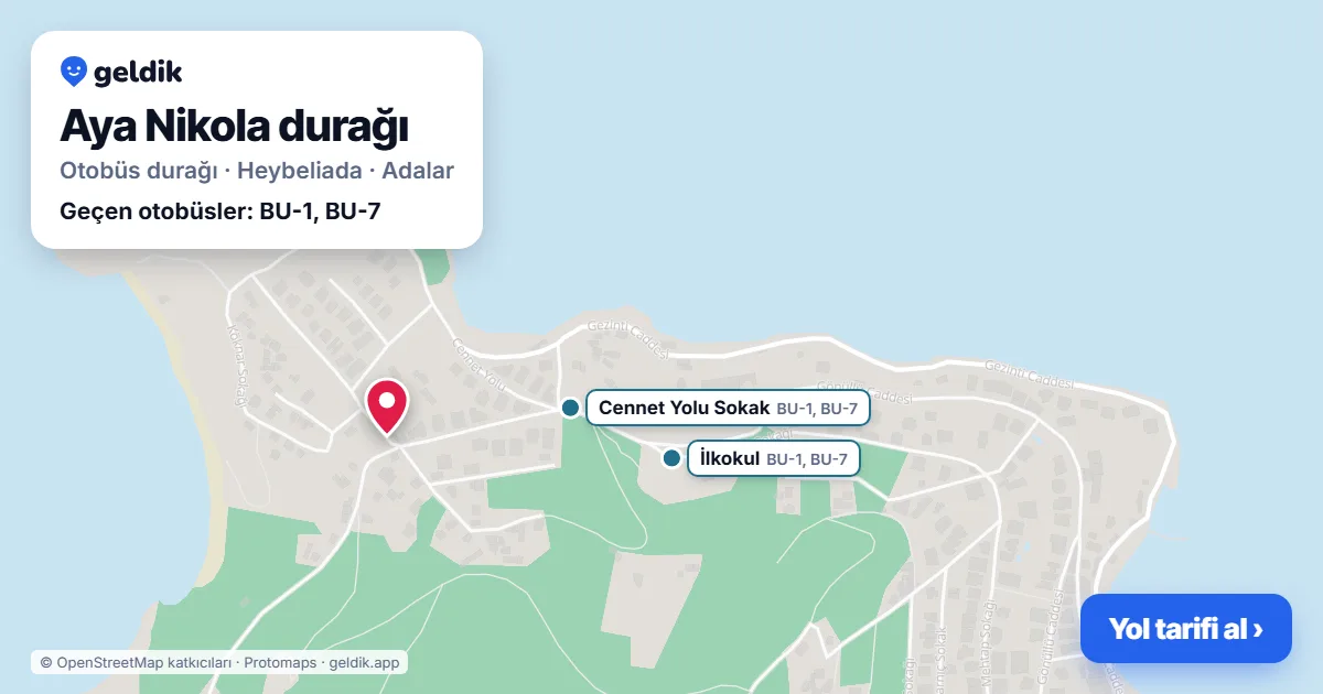 Aya Nikola otobüs durağı haritada: konumu ve yakındaki duraklar