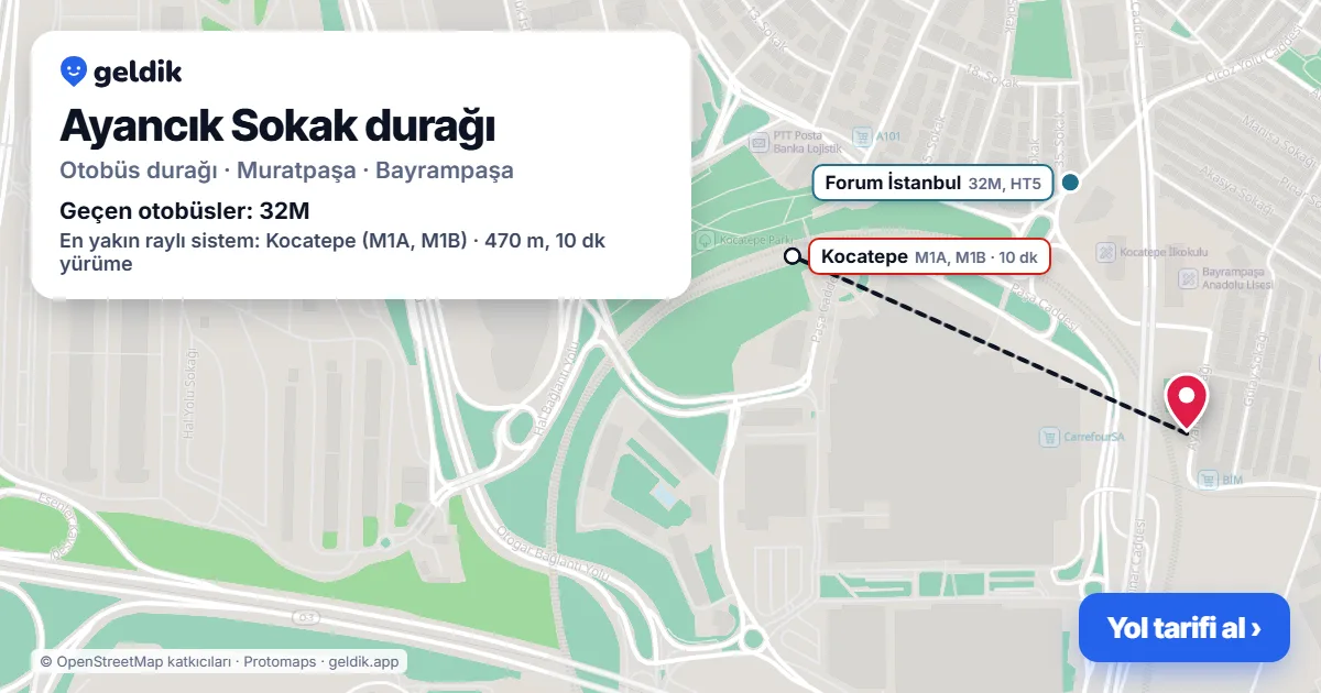 Ayancık Sokak otobüs durağı haritada: konumu ve yakındaki duraklar