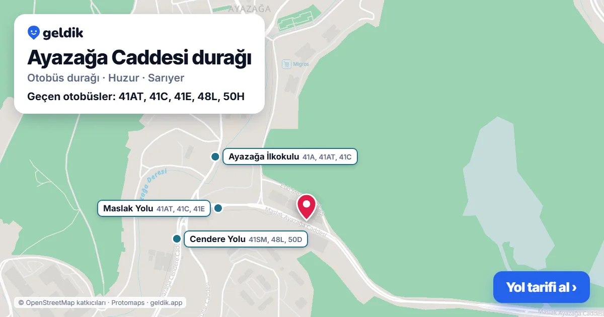 Ayazağa Caddesi otobüs durağı haritada: konumu ve yakındaki duraklar