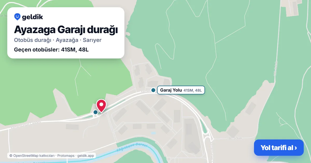 Ayazaga Garajı otobüs durağı haritada: konumu ve yakındaki duraklar