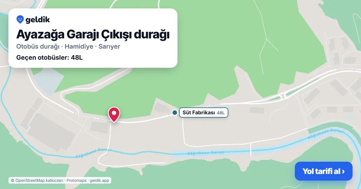 Ayazağa Garajı Çıkışı otobüs durağı haritada: konumu ve yakındaki duraklar