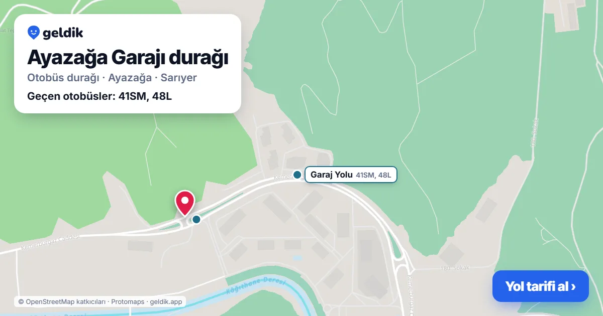 Ayazağa Garajı otobüs durağı haritada: konumu ve yakındaki duraklar