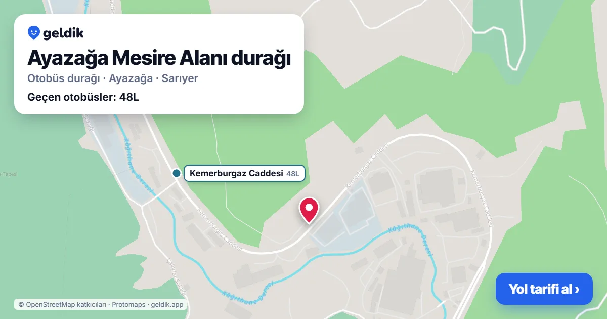 Ayazağa Mesire Alanı otobüs durağı haritada: konumu ve yakındaki duraklar