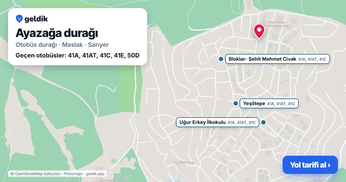 Ayazağa otobüs durağı haritada: konumu ve yakındaki duraklar