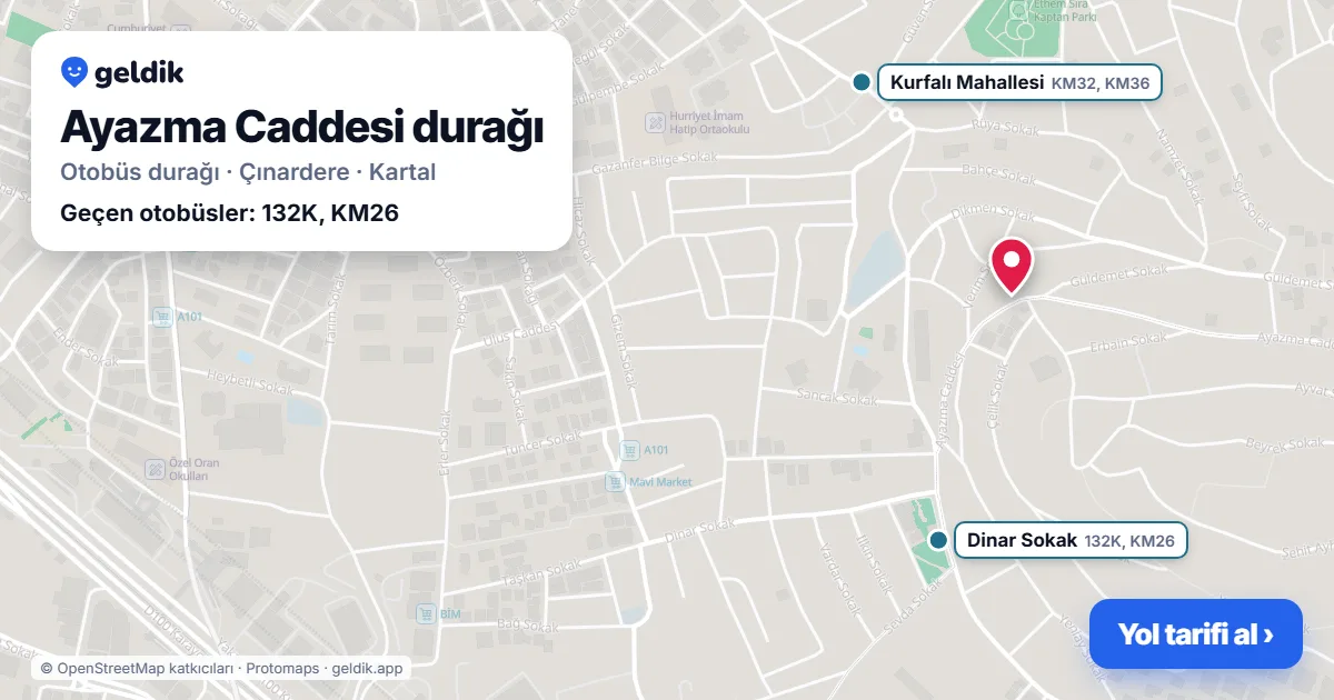 Ayazma Caddesi otobüs durağı haritada: konumu ve yakındaki duraklar