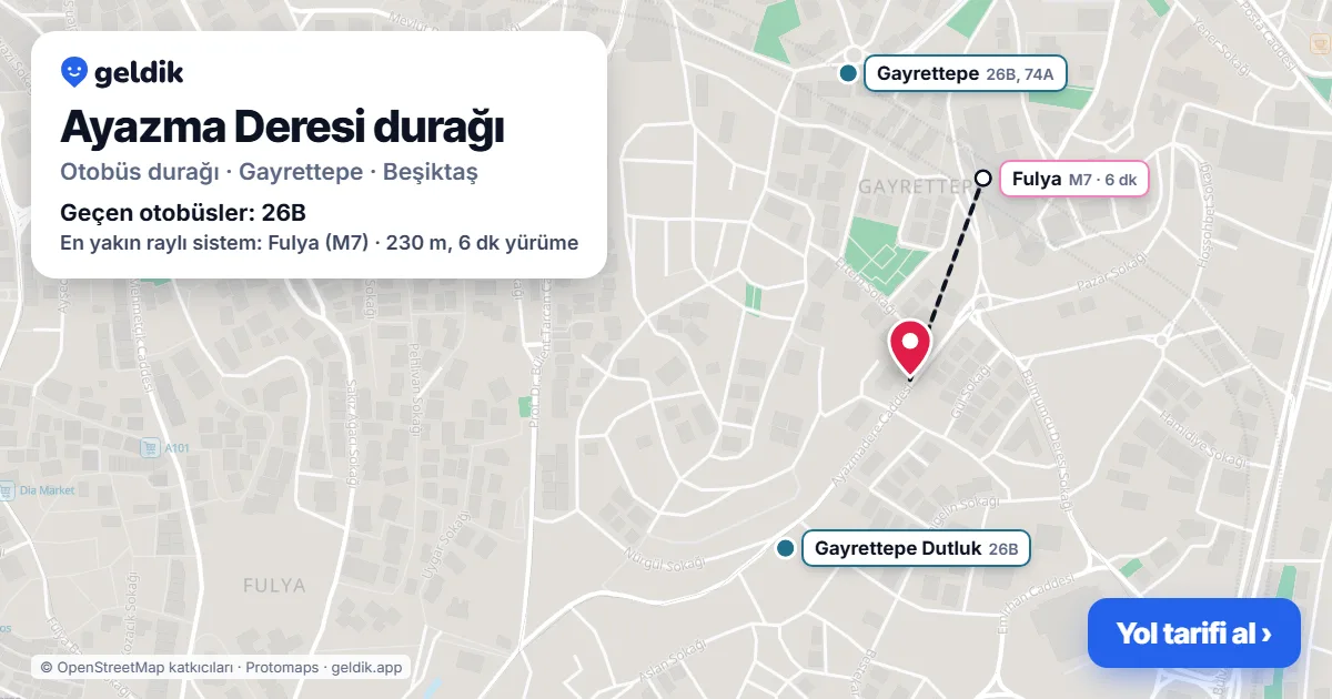 Ayazma Deresi otobüs durağı haritada: konumu ve yakındaki duraklar