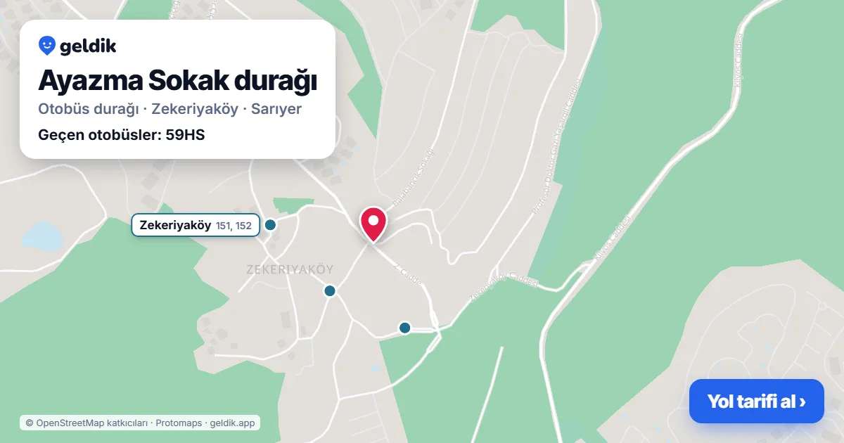 Ayazma Sokak otobüs durağı haritada: konumu ve yakındaki duraklar