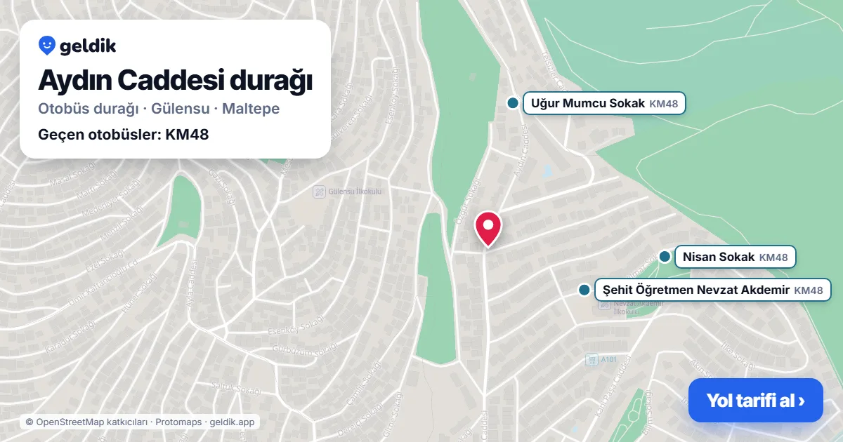 Aydın Caddesi otobüs durağı haritada: konumu ve yakındaki duraklar
