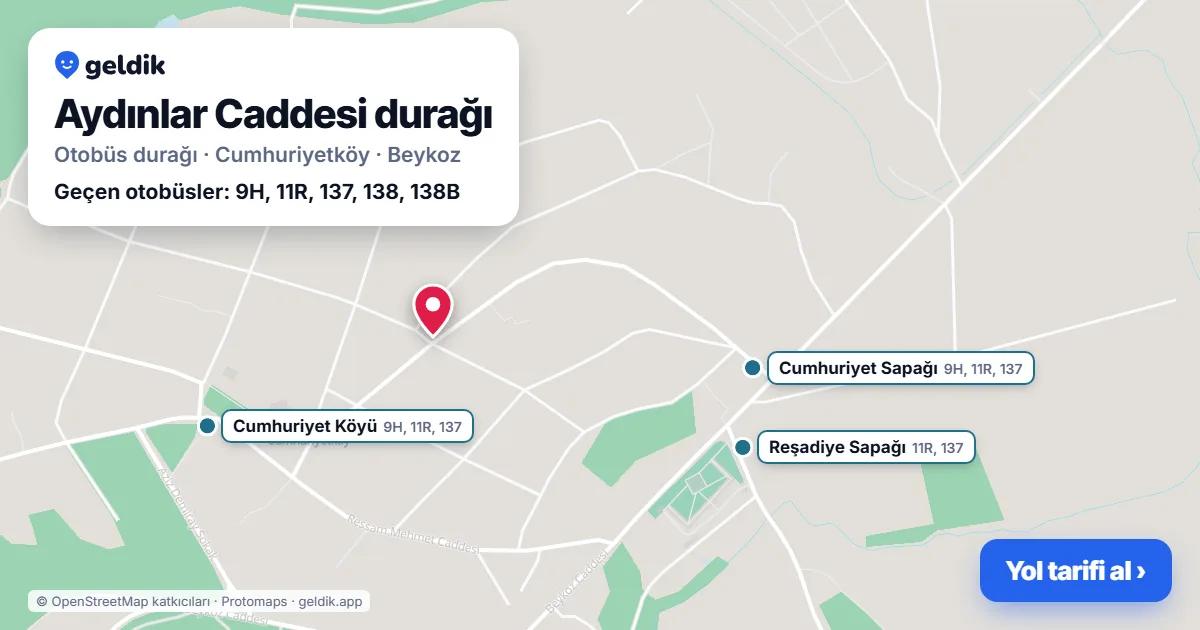 Aydınlar Caddesi otobüs durağı haritada: konumu ve yakındaki duraklar