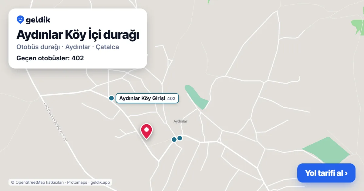 Aydınlar Köy İçi otobüs durağı haritada: konumu ve yakındaki duraklar
