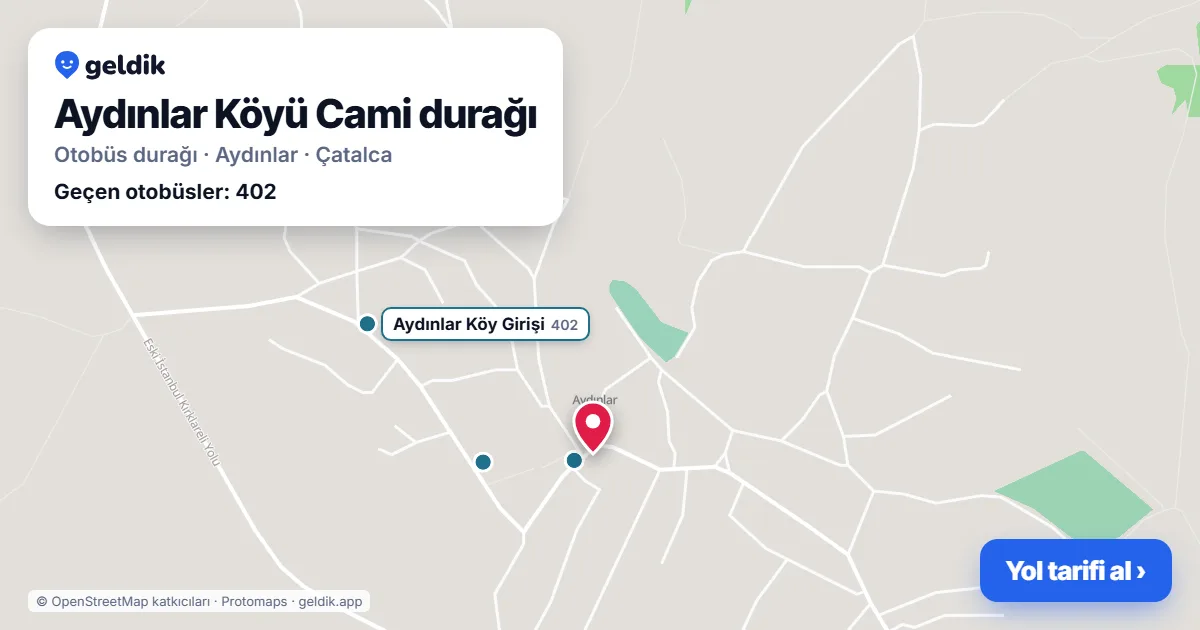 Aydınlar Köyü Cami otobüs durağı haritada: konumu ve yakındaki duraklar