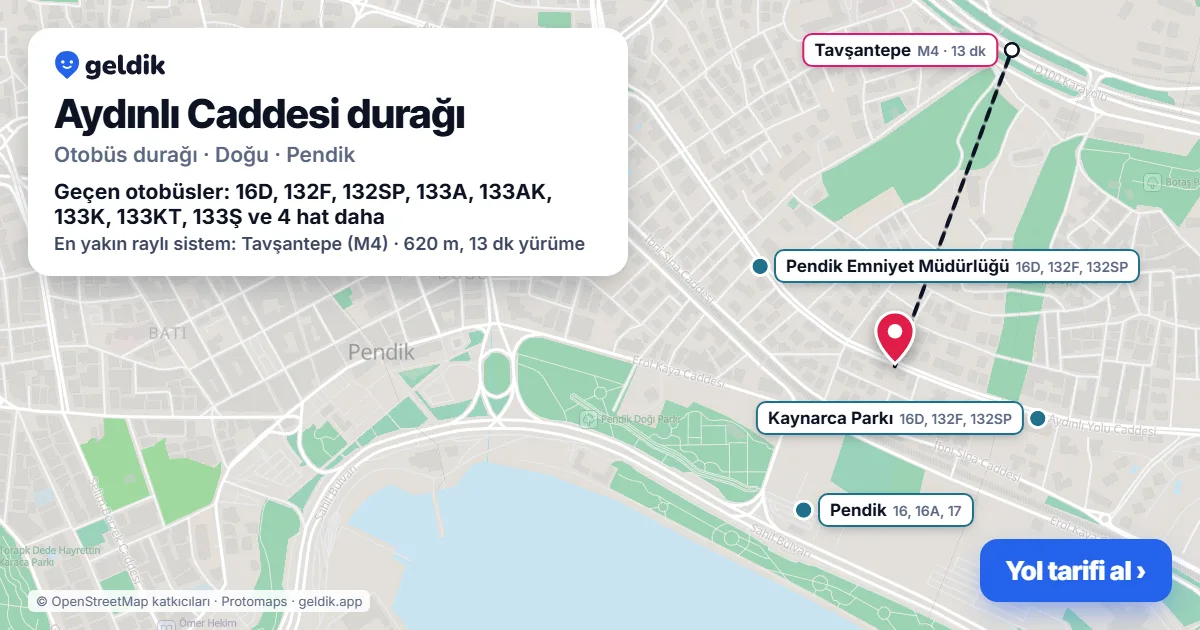 Aydınlı Caddesi otobüs durağı haritada: konumu ve yakındaki duraklar
