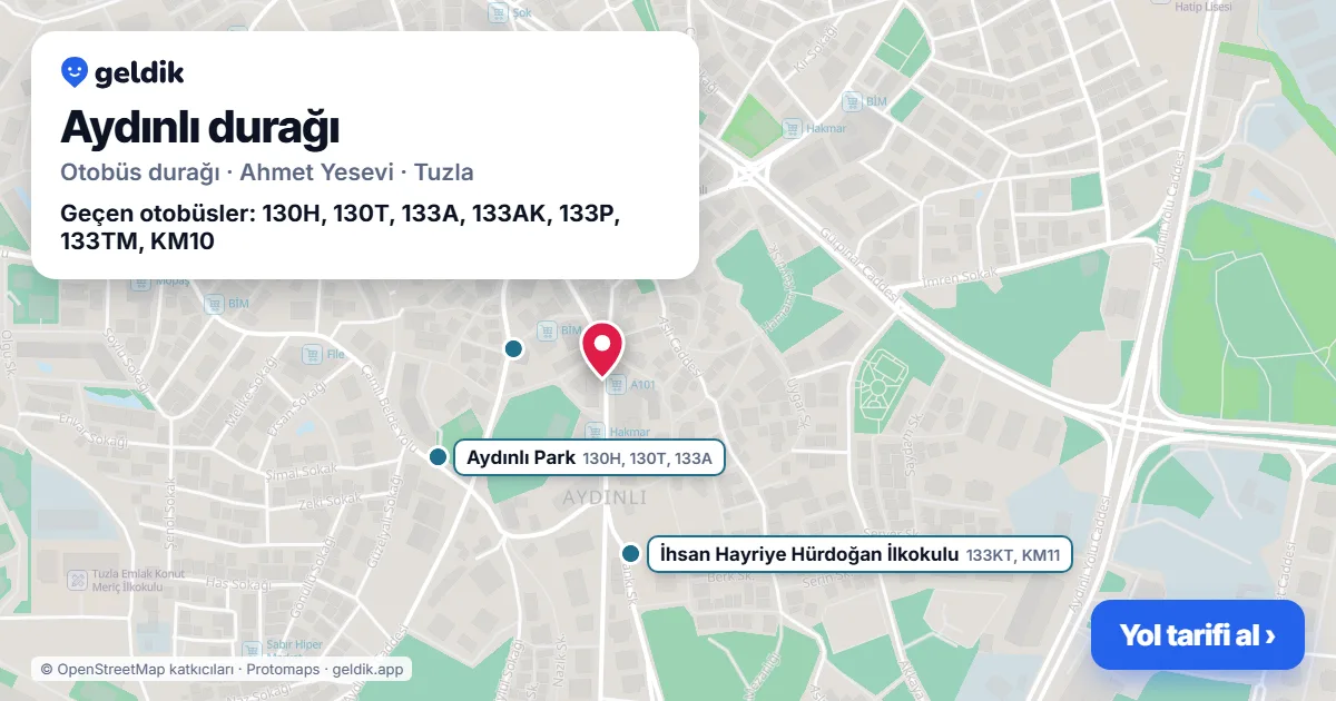 Aydınlı otobüs durağı haritada: konumu ve yakındaki duraklar