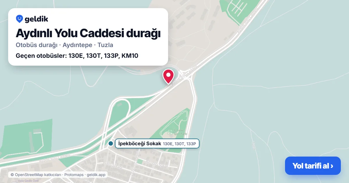 Aydınlı Yolu Caddesi otobüs durağı haritada: konumu ve yakındaki duraklar