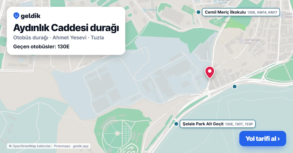 Aydınlık Caddesi otobüs durağı haritada: konumu ve yakındaki duraklar