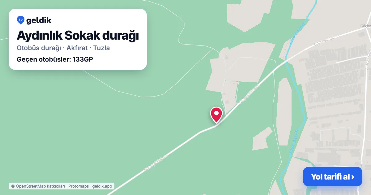 Aydınlık Sokak otobüs durağı haritada: konumu ve yakındaki duraklar