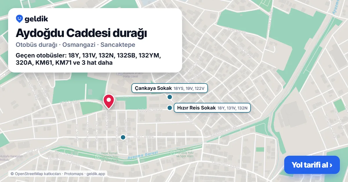 Aydoğdu Caddesi otobüs durağı haritada: konumu ve yakındaki duraklar