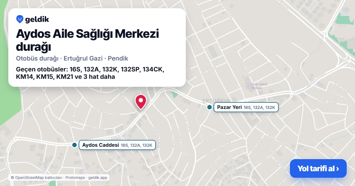 Aydos Aile Sağlığı Merkezi otobüs durağı haritada: konumu ve yakındaki duraklar
