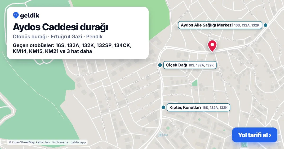 Aydos Caddesi otobüs durağı haritada: konumu ve yakındaki duraklar