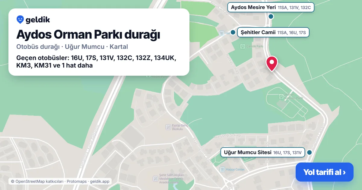 Aydos Orman Parkı otobüs durağı haritada: konumu ve yakındaki duraklar