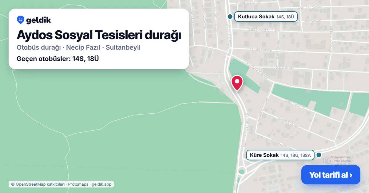 Aydos Sosyal Tesisleri otobüs durağı haritada: konumu ve yakındaki duraklar