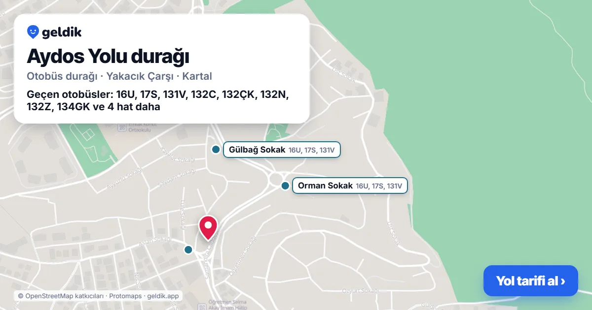 Aydos Yolu otobüs durağı haritada: konumu ve yakındaki duraklar