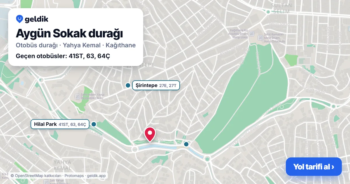 Aygün Sokak otobüs durağı haritada: konumu ve yakındaki duraklar