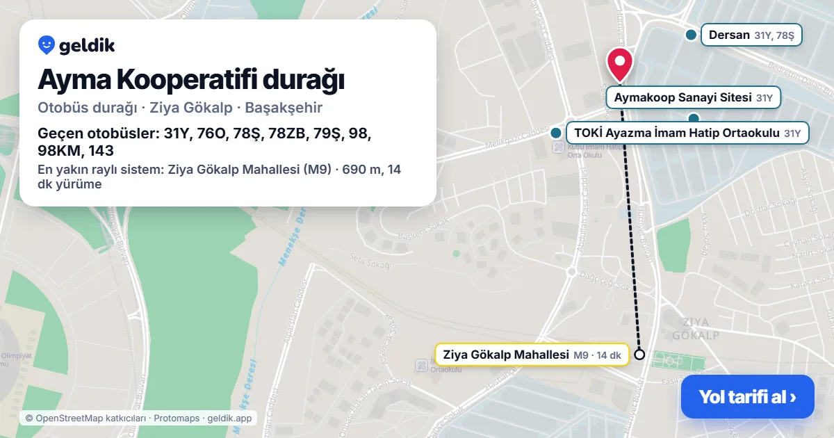 Ayma Kooperatifi otobüs durağı haritada: konumu ve yakındaki duraklar