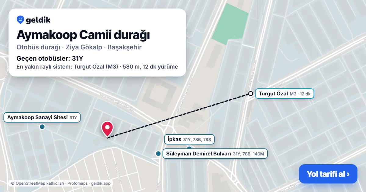 Aymakoop Camii otobüs durağı haritada: konumu ve yakındaki duraklar