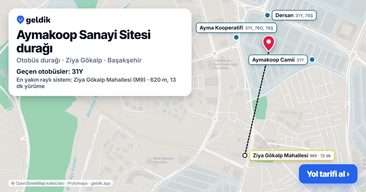 Aymakoop Sanayi Sitesi otobüs durağı haritada: konumu ve yakındaki duraklar