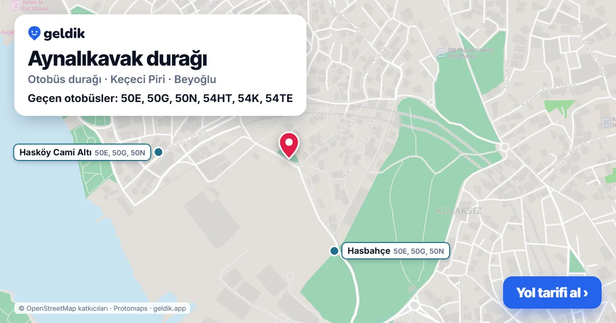 Aynalıkavak otobüs durağı haritada: konumu ve yakındaki duraklar