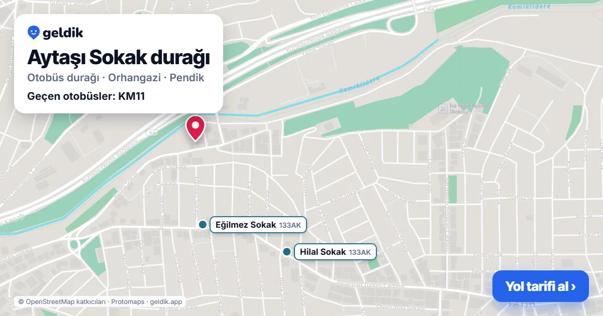 Aytaşı Sokak otobüs durağı haritada: konumu ve yakındaki duraklar