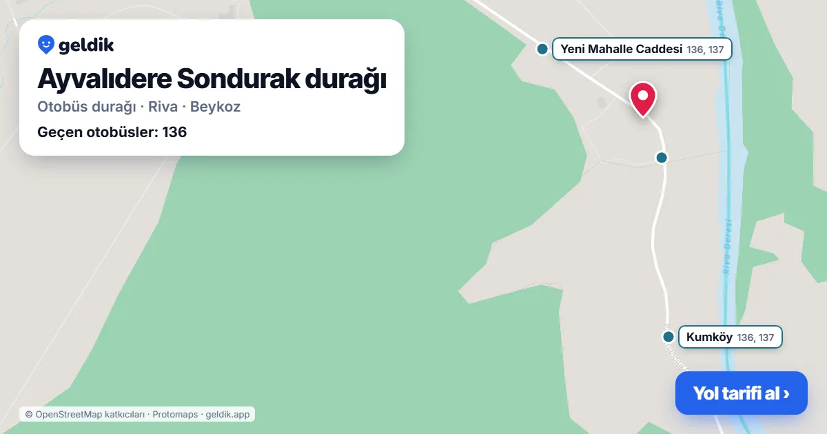 Ayvalıdere Sondurak otobüs durağı haritada: konumu ve yakındaki duraklar
