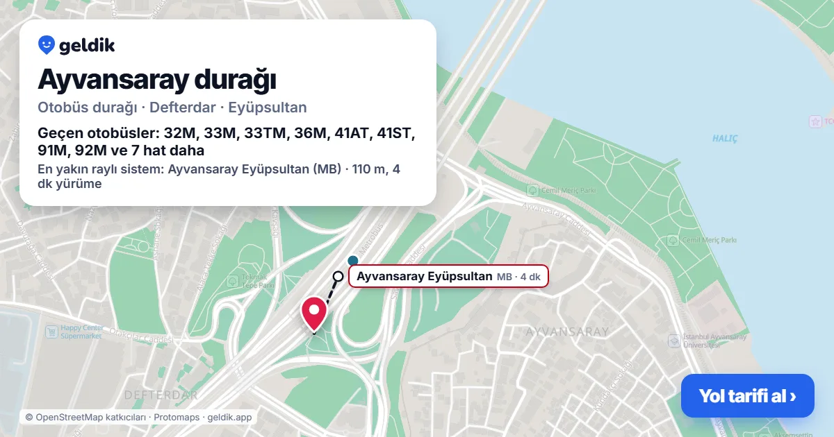 Ayvansaray otobüs durağı haritada: konumu ve yakındaki duraklar