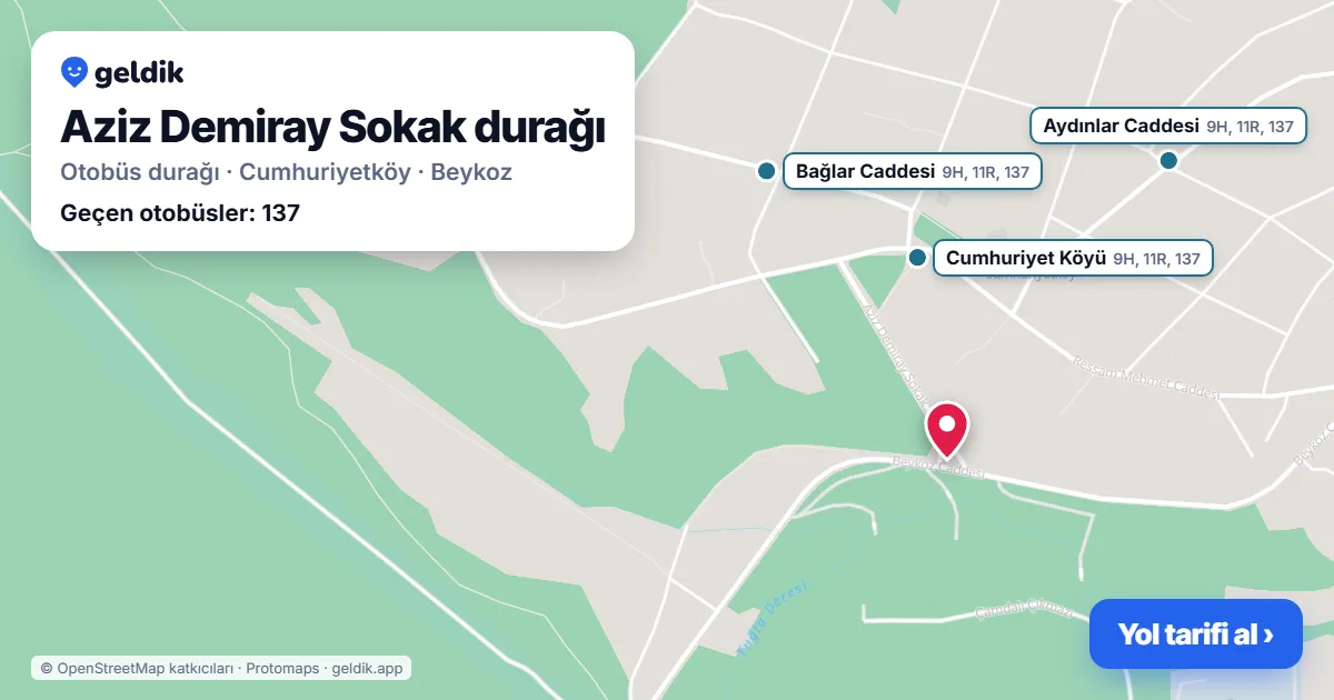 Aziz Demiray Sokak otobüs durağı haritada: konumu ve yakındaki duraklar