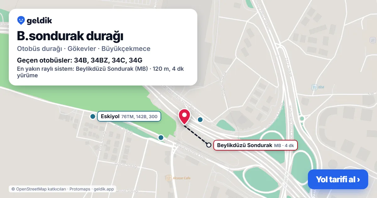 B.sondurak otobüs durağı haritada: konumu ve yakındaki duraklar
