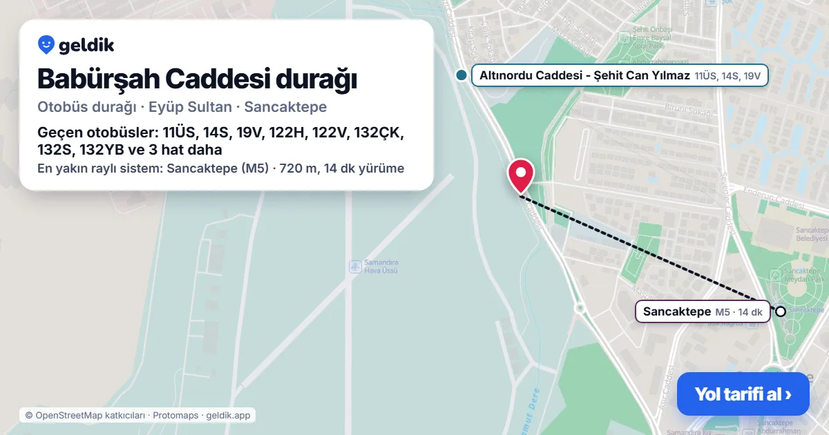 Babürşah Caddesi otobüs durağı haritada: konumu ve yakındaki duraklar