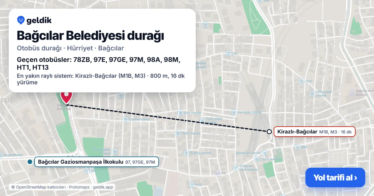 Bağcılar Belediyesi otobüs durağı haritada: konumu ve yakındaki duraklar