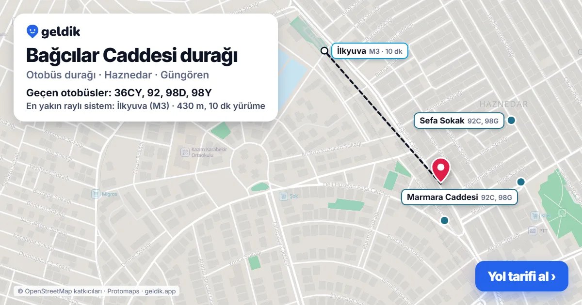 Bağcılar Caddesi otobüs durağı haritada: konumu ve yakındaki duraklar