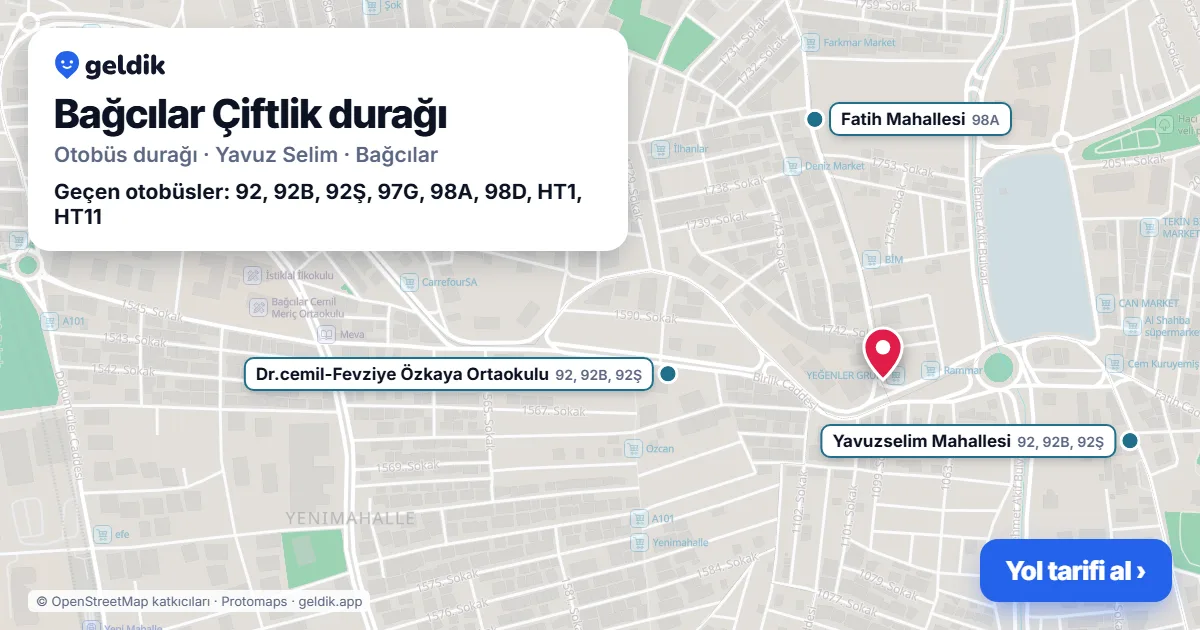 Bağcılar Çiftlik otobüs durağı haritada: konumu ve yakındaki duraklar