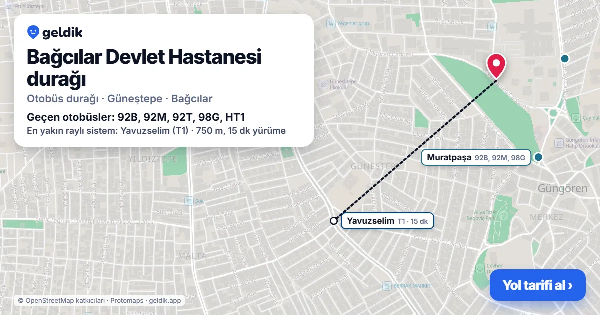 Bağcılar Devlet Hastanesi otobüs durağı haritada: konumu ve yakındaki duraklar