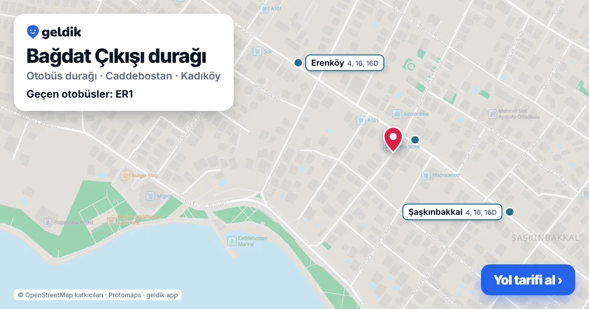 Bağdat Çıkışı otobüs durağı haritada: konumu ve yakındaki duraklar
