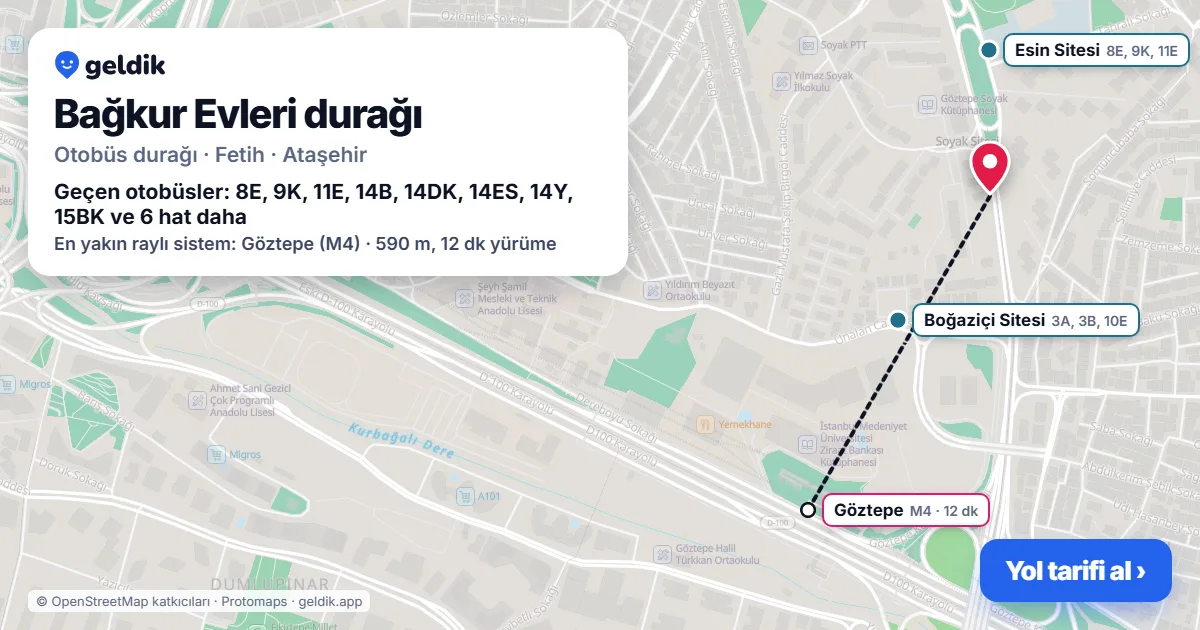 Bağkur Evleri otobüs durağı haritada: konumu ve yakındaki duraklar