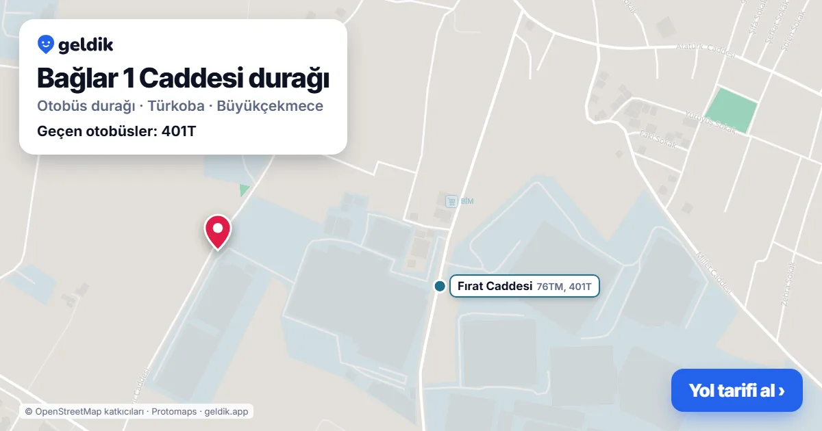 Bağlar 1 Caddesi otobüs durağı haritada: konumu ve yakındaki duraklar