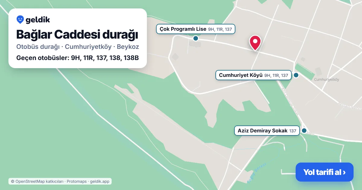Bağlar Caddesi otobüs durağı haritada: konumu ve yakındaki duraklar